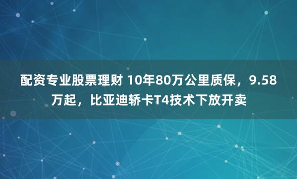 配资专业股票理财 10年80万公里质保，9.58万起，比亚迪轿卡T4技术下放开卖